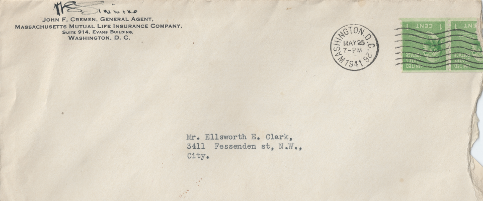 Envelope addressed to Ellsworth Everett Clark
